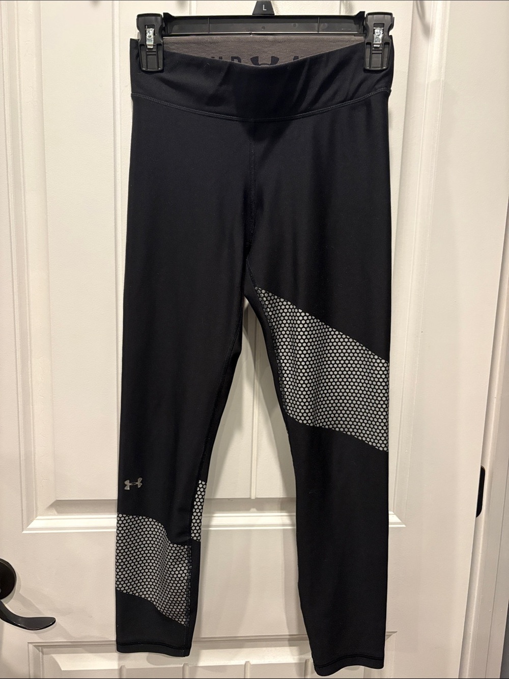 Under Armour Black compression Leggings with Silver Reflective Dot Panels small